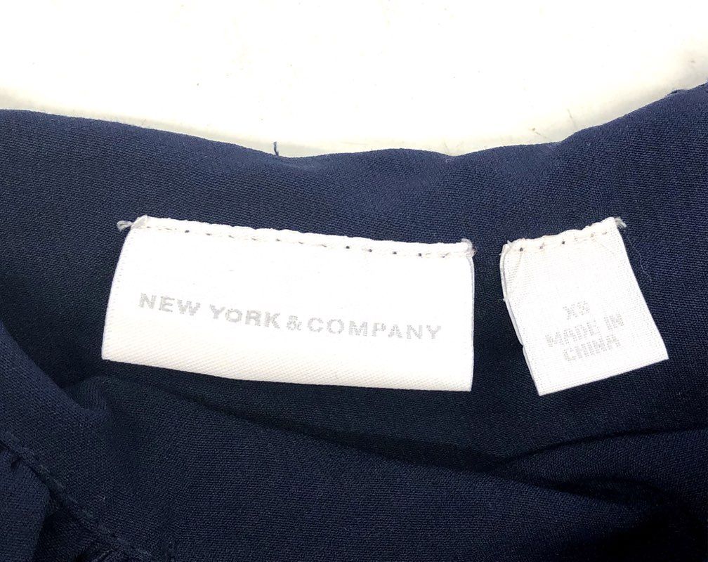 New York & Company Women's Navy Blue Off-the-Shoulder Ruffle Jumpsuit Size XS