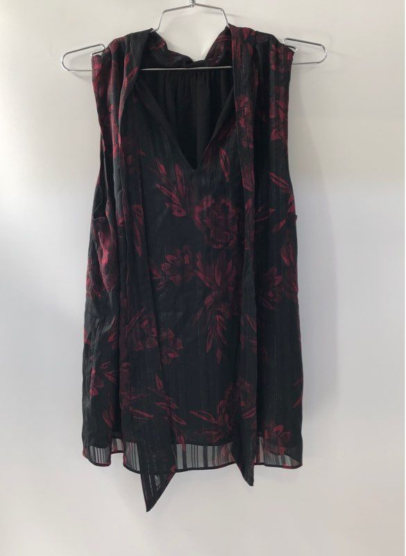 NWT White House Black Market Women&#39;s Dahlia Black Burnout Tie Blouse - Size L