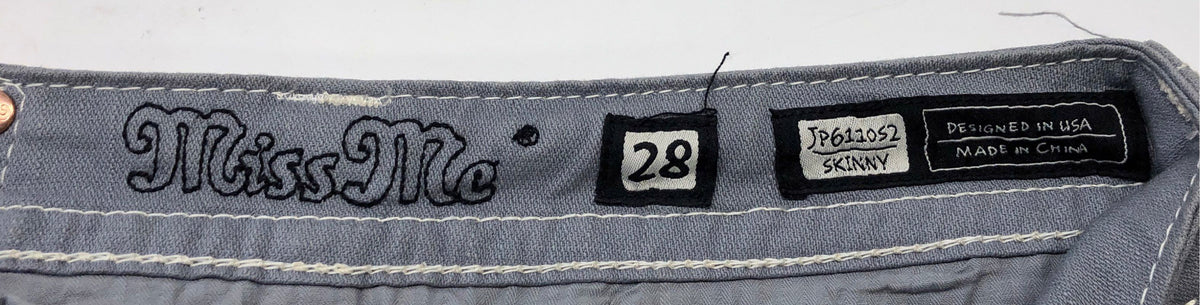 Miss Me Women's Slate Gray Embellished Skinny Jeans Contrast Stitch Sz 28 NWT