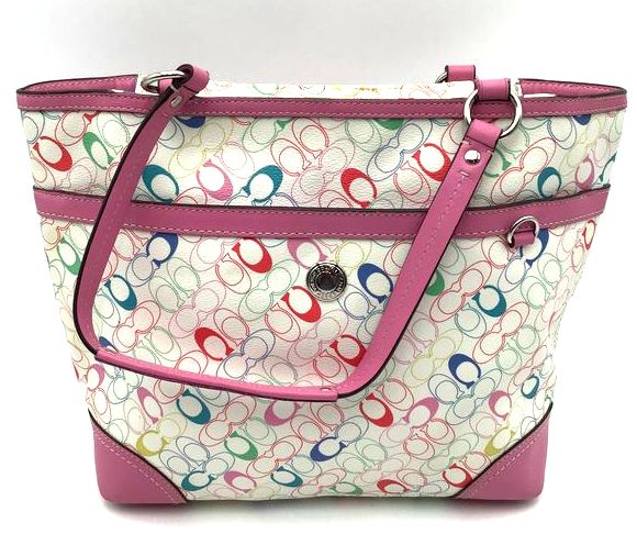 Authentic Coach Women&#39;s Multicolor Signature Print Luxury Tote Bag- COA Included