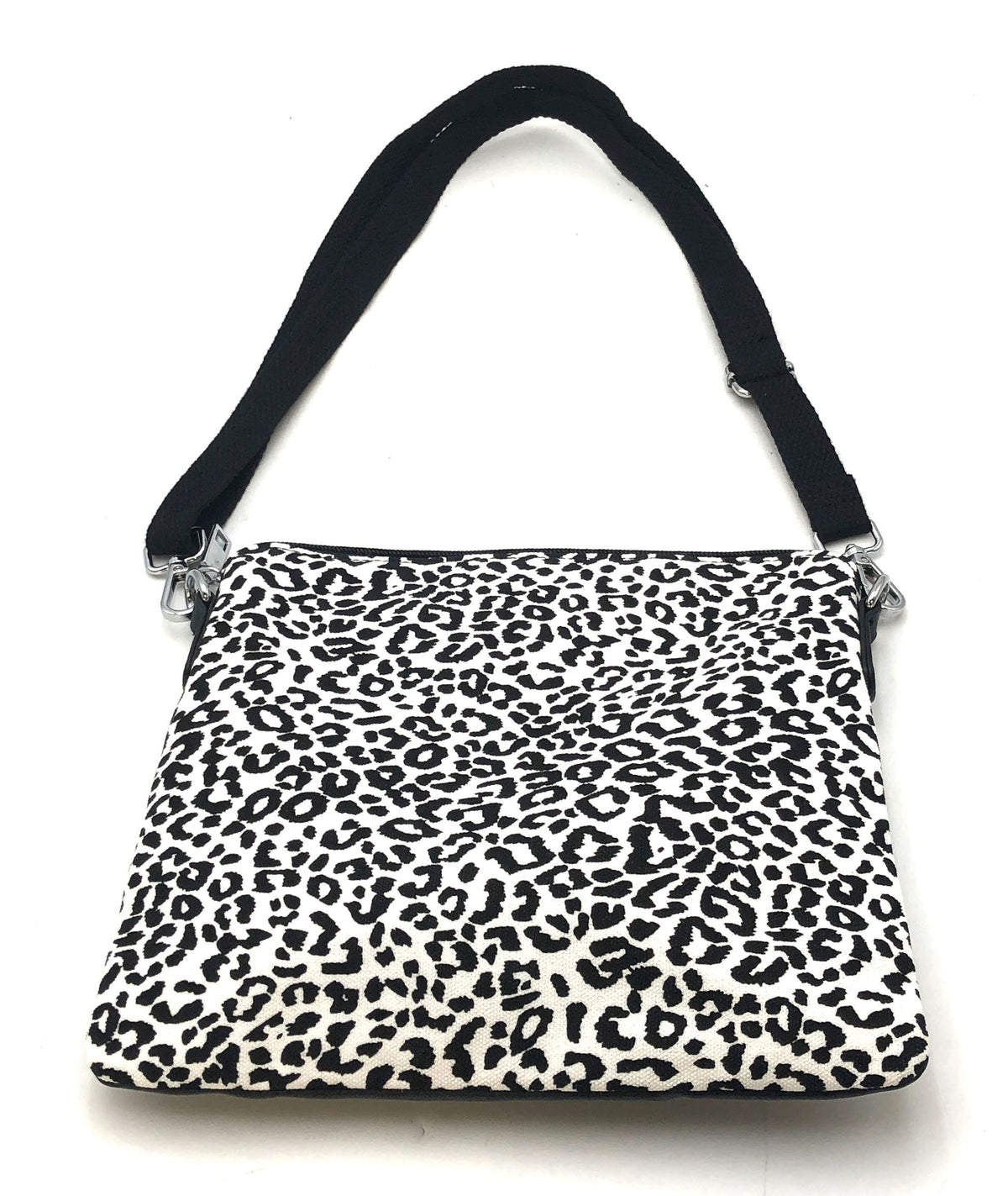 IBFUN Leopard Print Canvas Crossbody Bag Black White Silver Hardware