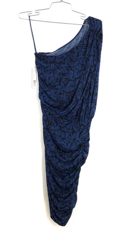 Gianni Bini Women's Lake Blue Black One Shoulder Ruched Knit Dress NWT Sz S