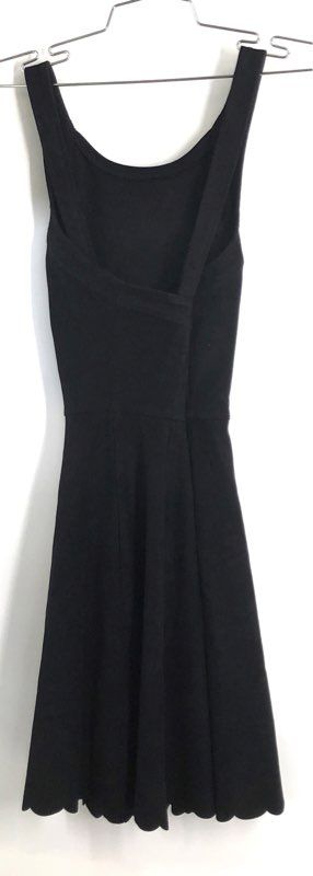 Express Women's Black Faux Suede Fit and Flare Dress Sleeveless Scalloped Sz S