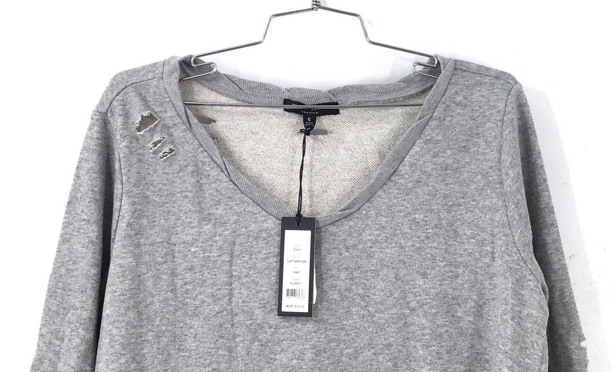 NWT Romeo & Juliet Couture Gray Distressed Side Tie Sweatshirt Pullover Womens S