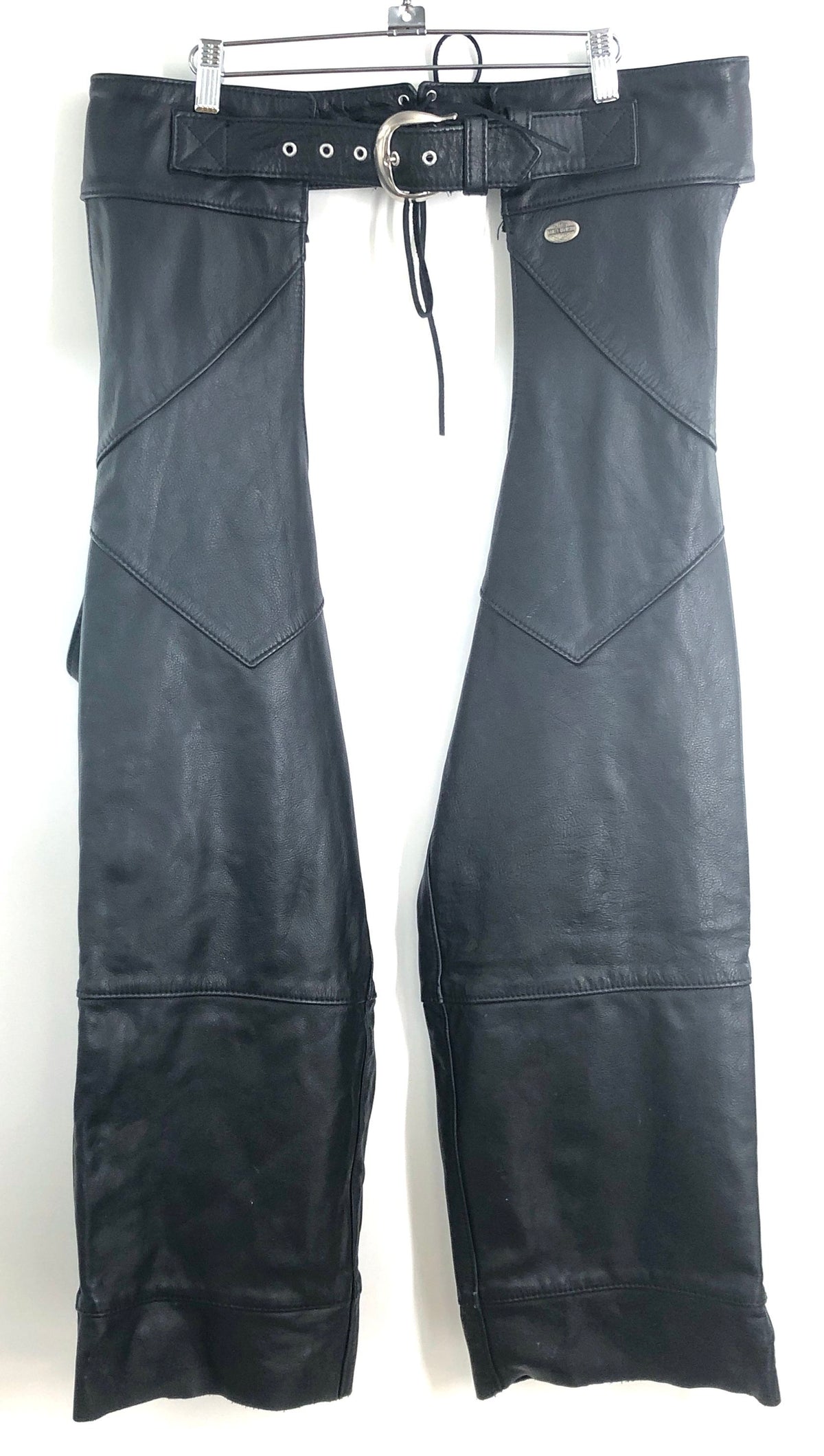 Vintage 90s Harley-Davidson Black Leather Biker Motorcycle Chaps Made USA Sz L