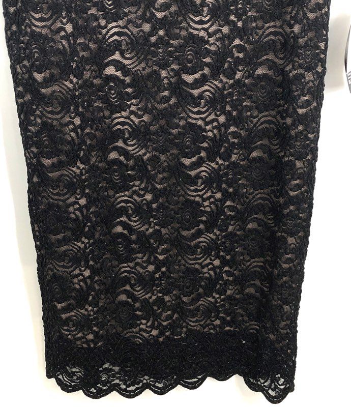 Alex Evenings Women's Black Lace Beaded Waist Long Sleeve Dress Sz 14W NWT