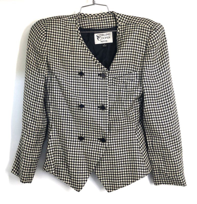 Stirling Cooper Women's Vintage 90s Houndstooth Double Breasted Blazer Sz 4P