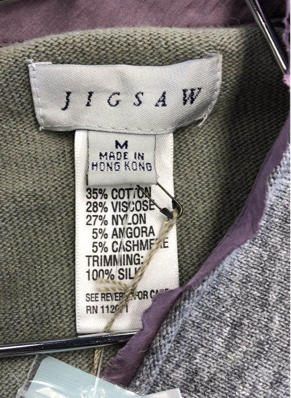 Jigsaw Women's NWT Y2K Patchwork Cardigan Sweater Green Brown Silk Trim Size M