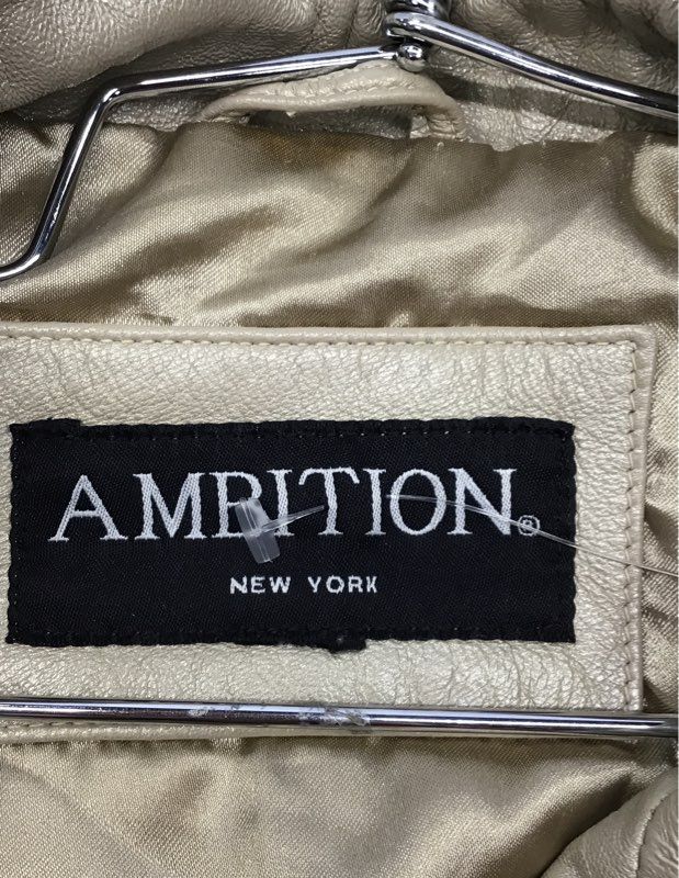 Vintage Y2K Ambition New York Women's Leather Jacket Tan Full Zip Cropped M