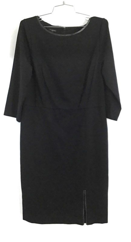 Talbots Women's Black Faux Leather Trim 3/4 Sleeve Sheath Dress Sz 10P NWT