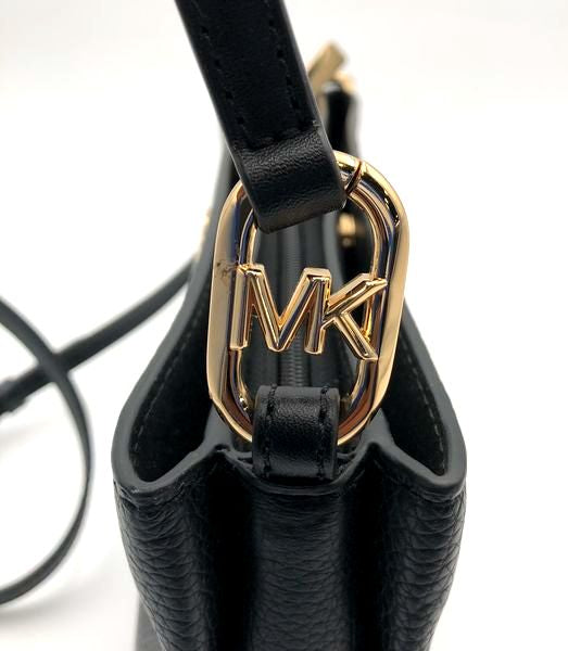 Michael Kors Black Leather Trisha Crossbody Bag Gold Hardware COA