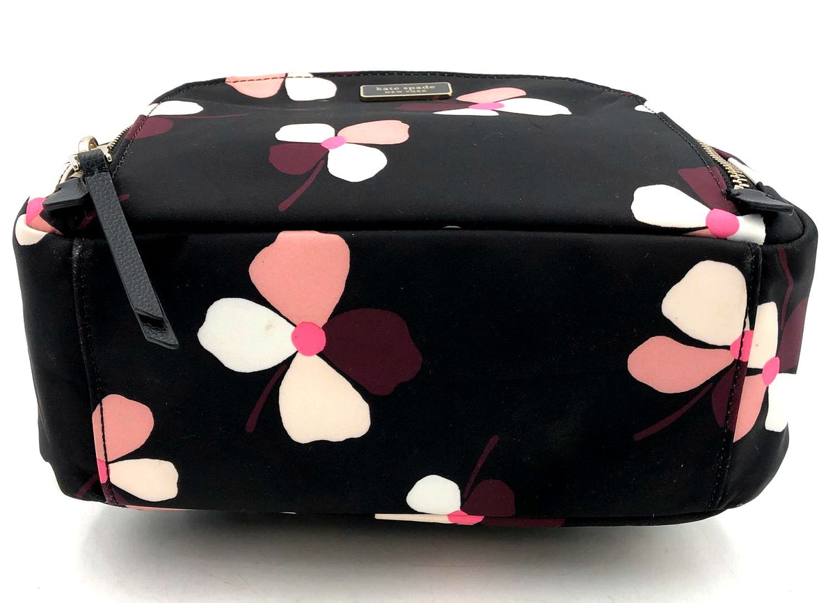 Kate Spade &#39;Dawn Dusk Buds&#39; Black/Pink/Purple Floral Print Nylon Backpack (+COA)