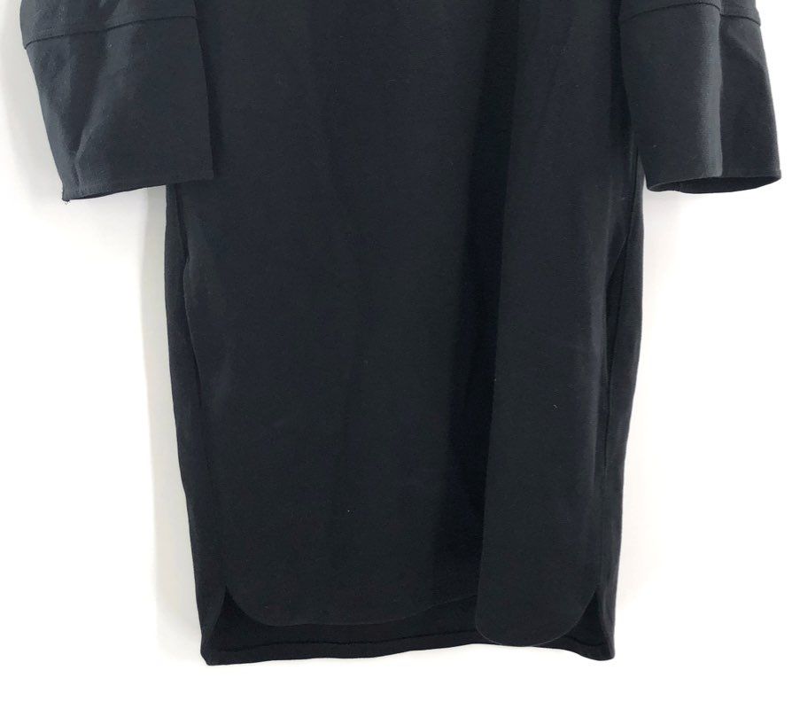 Madewell Women's Black Shift Dress Leather Trim Neckline 3/4 Sleeve Size M