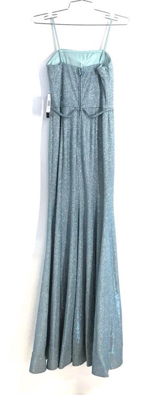 City Vibe Women's Seafoam Silver Glitter Metallic Spaghetti Strap Gown Dress 5