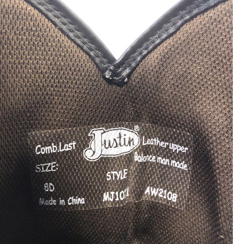Justin MJ1011 Bent Rail Western Cowboy Boots Brown Black Square Toe Size 8D