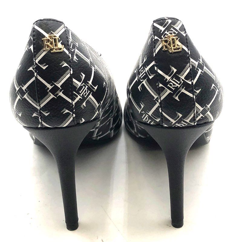 Lauren Ralph Lauren Monogram Cap Toe Pointed Toe Pumps Black White Size 7B