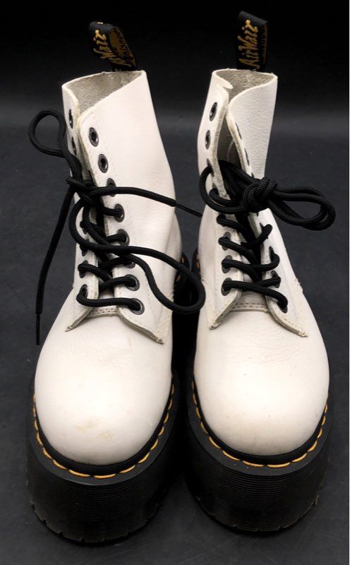 Dr. Martens 1460 Pascal Max White Leather Platform Boots Women's Size 5
