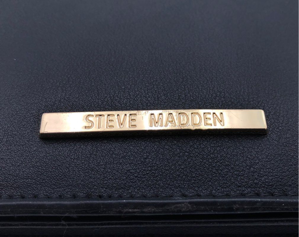 Steve Madden Black PU Leather Flap Satchel Crossbody Bag Gold Hardware
