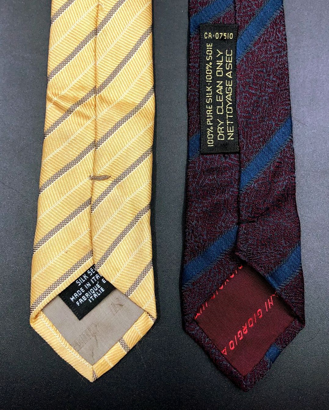 Armani Silk Ties LOT of 3: Blue Dotted (NWT)/Yellow Striped/Burgundy Striped