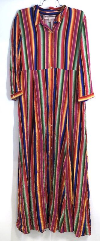 Philosophy Women's Multicolor Striped Viscose Maxi Shirt Dress Size 16 NWT