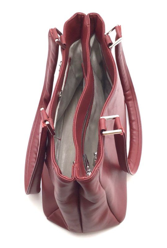 SAS Red Leather Triple Compartment Tote Shoulder Bag Silver Hardware Made in USA