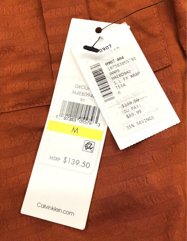 Calvin Klein Women's Terracotta Sleeveless Faux Wrap Utility Shirt Dress NWT M