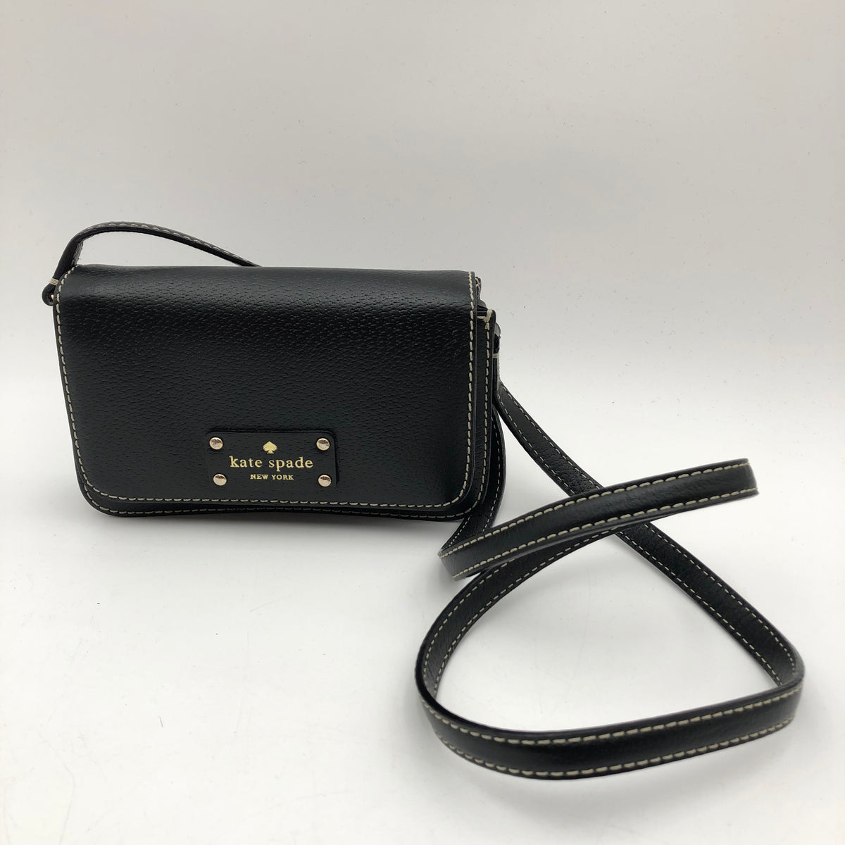 Kate Spade Black Leather Lena Mini Flap Crossbody Bag Gold Hardware COA
