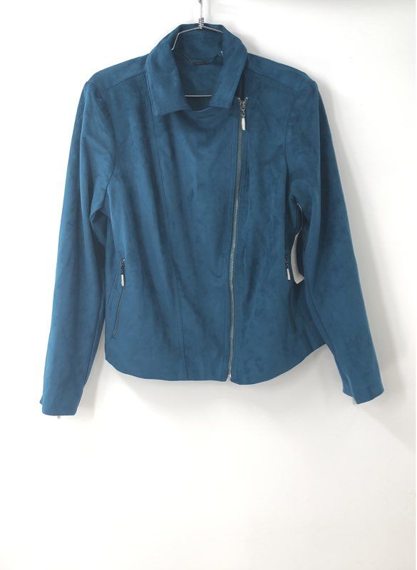 Chico's Women's NWT Faux Suede Moto Jacket Teal Collared Size 2 US 12/14