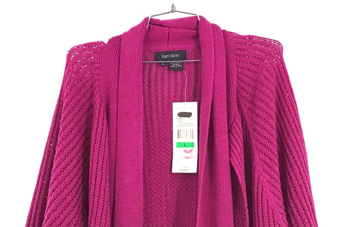 NWT Karen Kane Women&#39;s Orchid Debut Cardigan Sweater With Scarf - Size Large