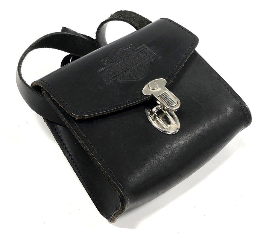 Vintage Harley Davidson Black Leather Crossbody Bag Purse Silver Hardware
