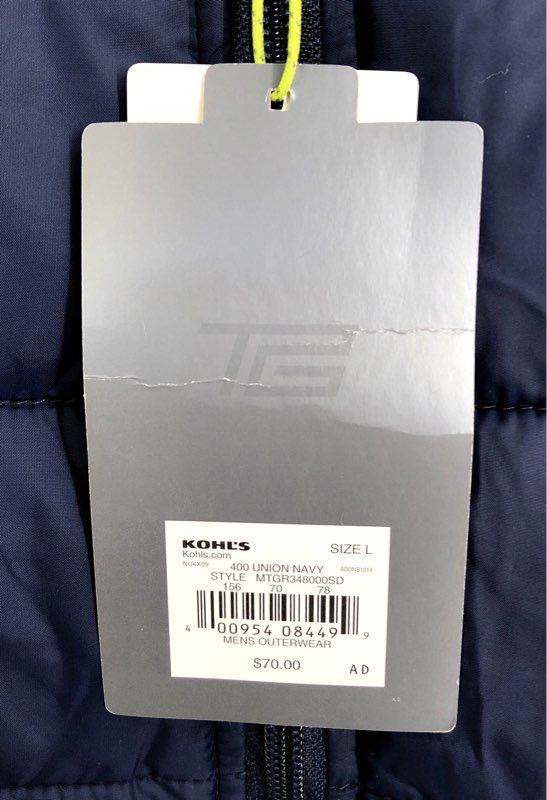Tek Gear Men's Navy Blue Quilted Puffer Vest Full Zip Sleeveless Jacket L NWT