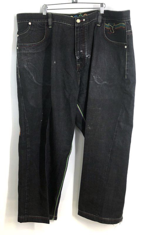 Vintage Coogi Men's Black Embroidered Streetwear Graphic Baggy Jeans Sz 48x36