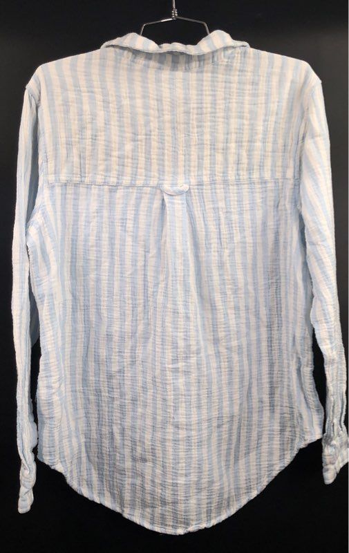 EVERY Women's Blue White Striped Crinkle Cotton Gauze Button Up Shirt Sz M