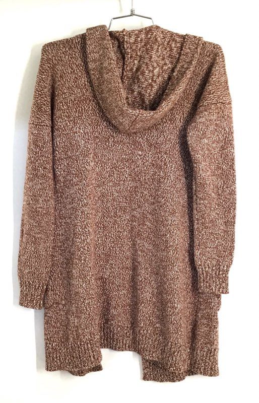 Tahari Women's Brown Marl Hooded Open Front Cardigan Sweater Pockets Sz XS
