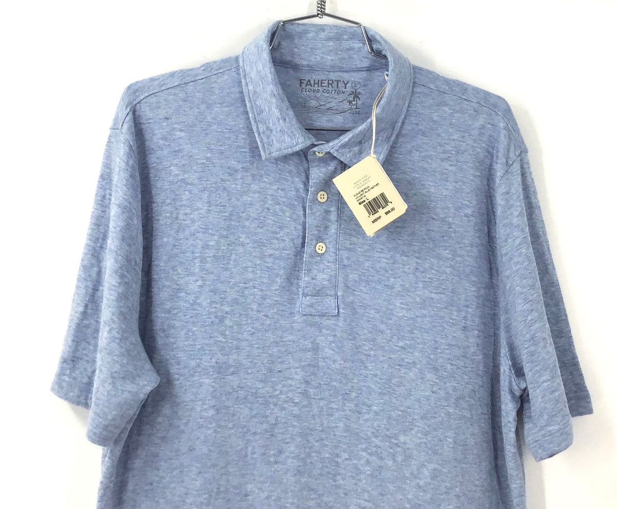 NWT Faherty Men's Light Blue Heather Polo Shirt - Size L