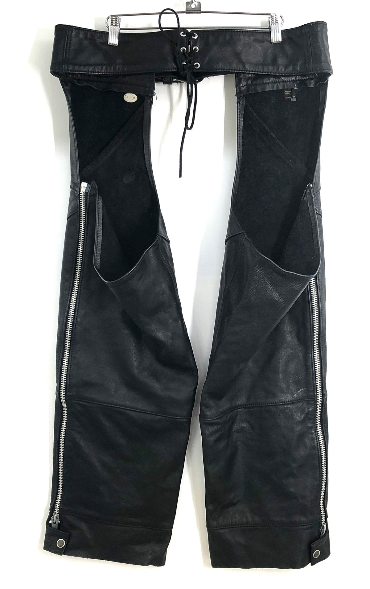 Vintage 90s Harley-Davidson Black Leather Biker Motorcycle Chaps Made USA Sz L