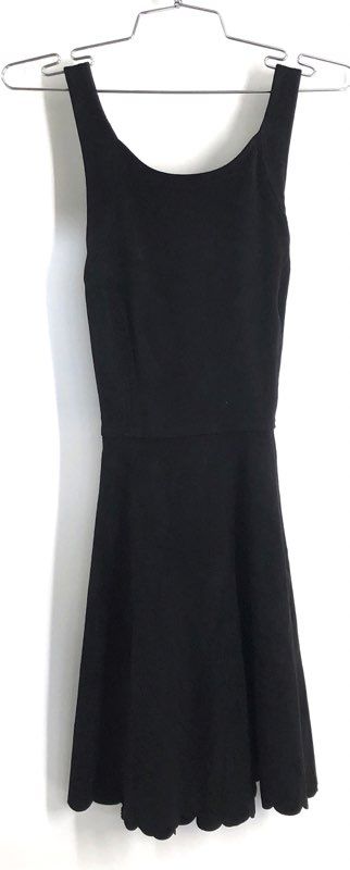 Express Women's Black Faux Suede Fit and Flare Dress Sleeveless Scalloped Sz S
