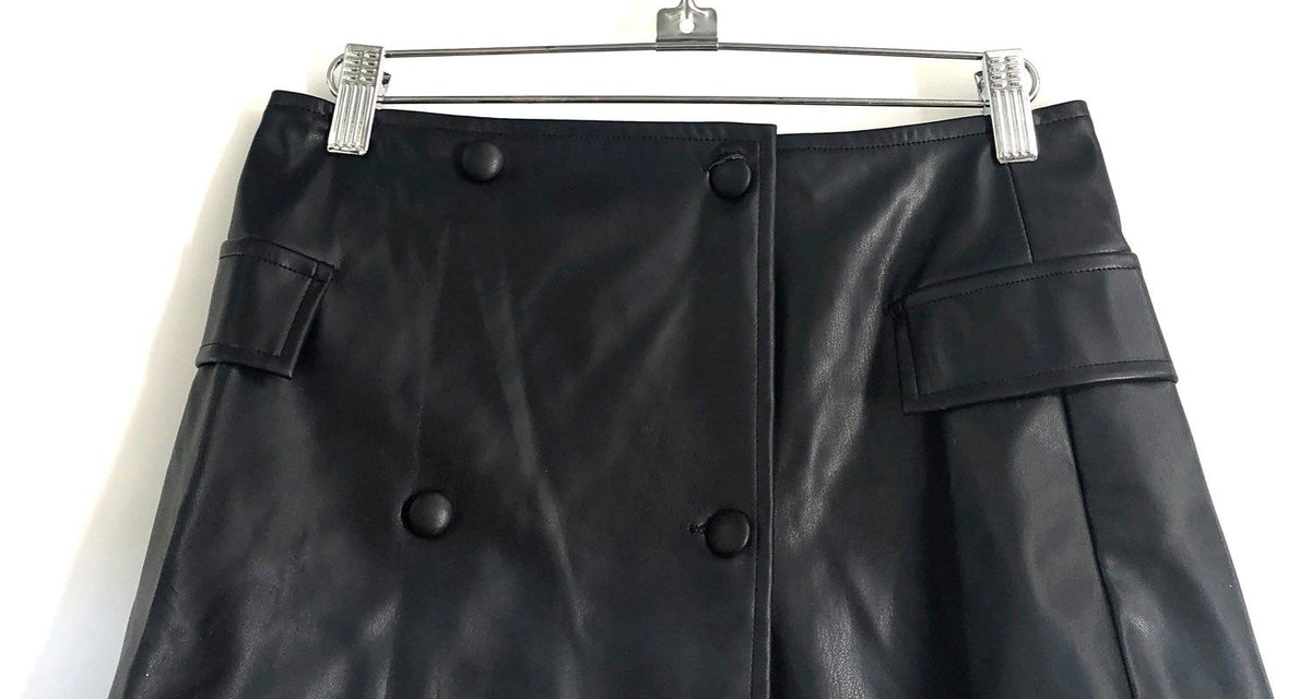 Cider Women's Black Faux Leather Double Breasted Mini Skirt Sz S NWT
