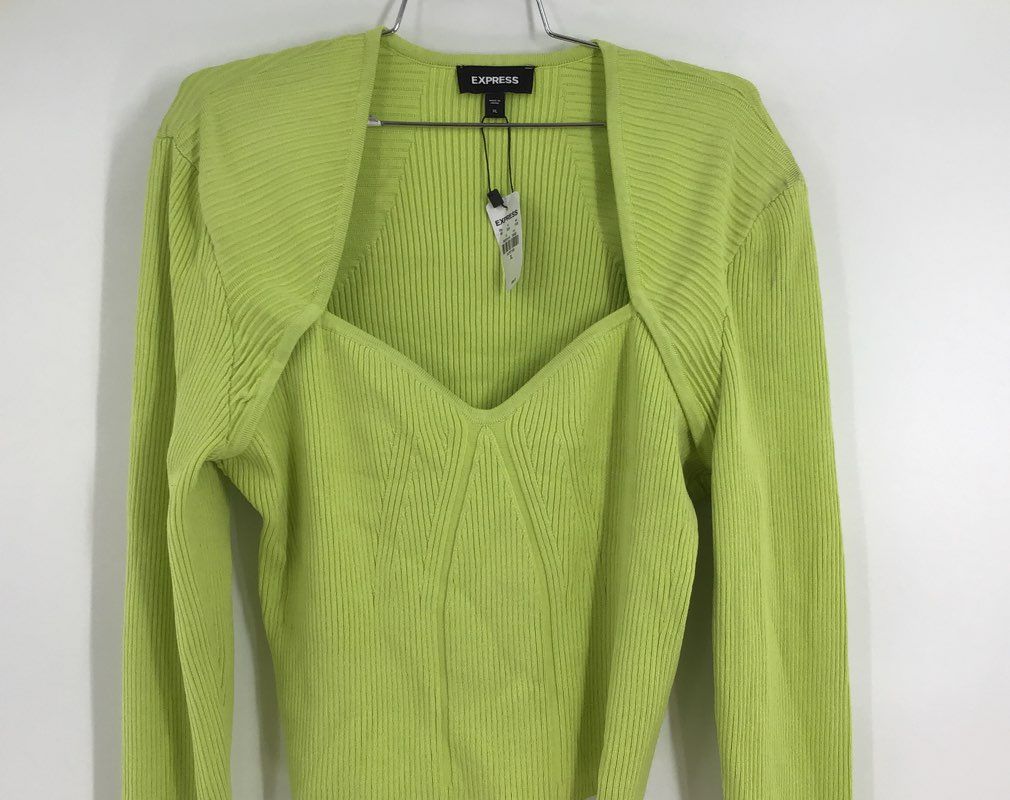 NWT Express Women&#39;s Green Ribbed Long Sleeve Pullover Sweater - Size XL