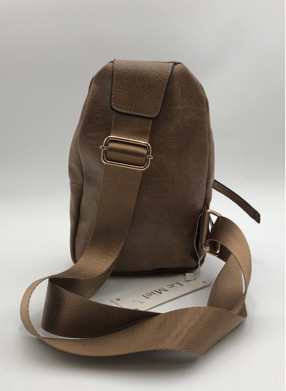 Le Miel Taupe Faux Leather Perforated Sling Crossbody Bag NWT Gold Hardware