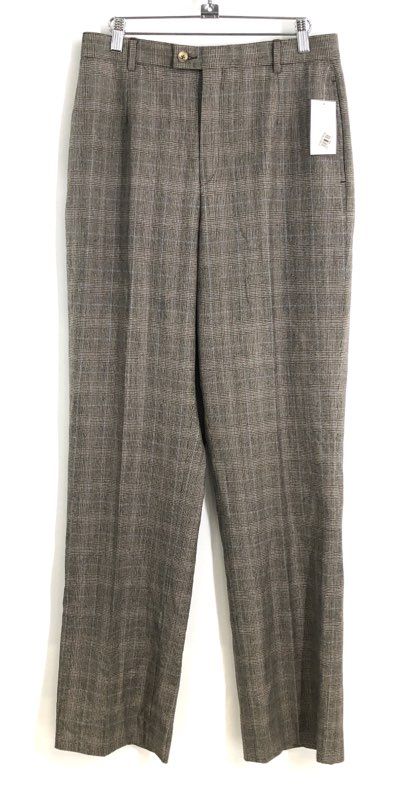 Barry Bricken Women's Brown Multi Plaid 100% Wool Straight Leg Pants NWT Sz 10