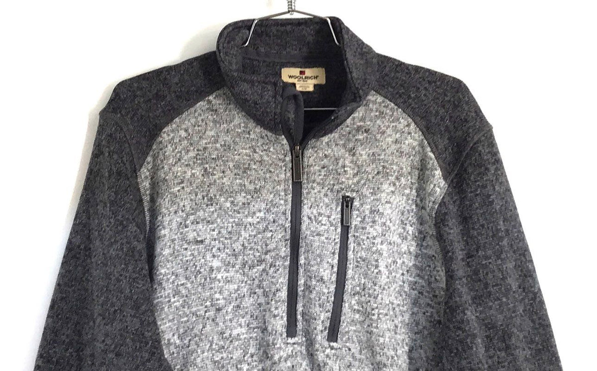 Woolrich Men's Gray Marled Quarter Zip Sweater Fleece Pullover Jacket Size L