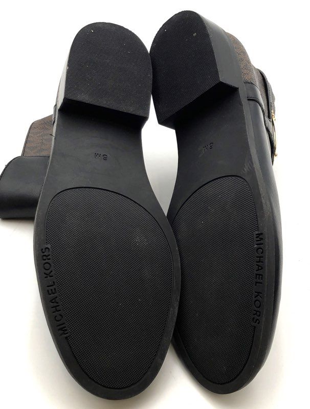 Michael Kors SG20H Black Leather Monogram Canvas Ankle Boots Size 6M