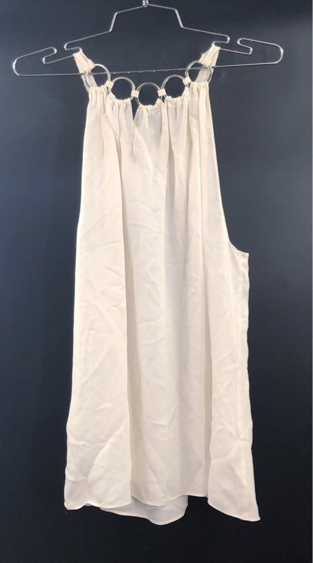Elie Tahari Women's White Riley Blouse Sleeveless Metal Ring Neckline NWT Sz L