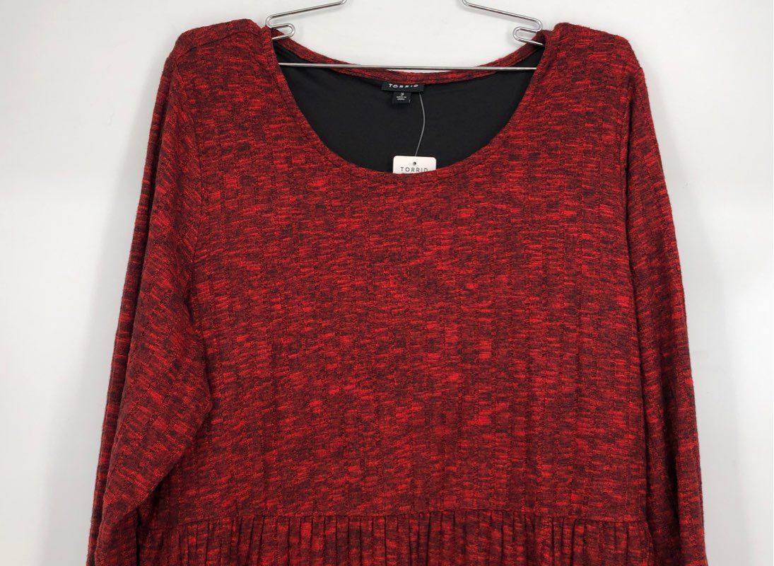 NWT Torrid Women&#39;s Red Heather Long Sleeve Round Neck Sweater Dress - Size 3/3X