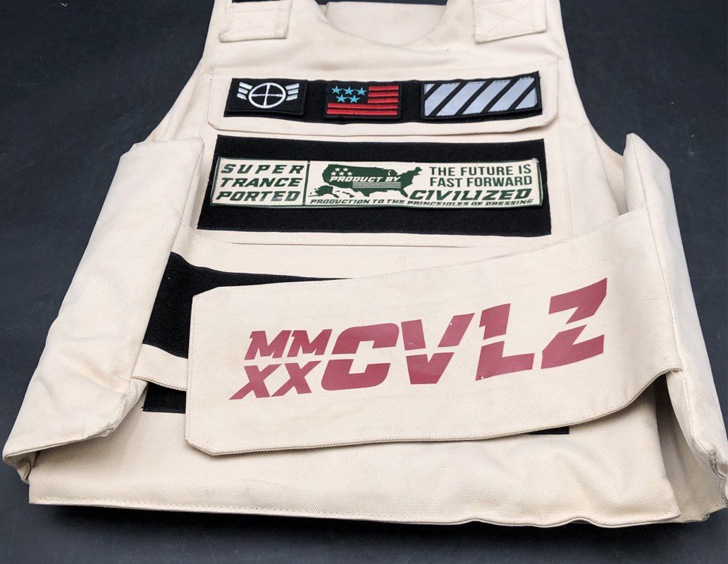Civilized Men's Beige Tactical Utility Fashion Graphic Patch Vest MMXX CVLZ