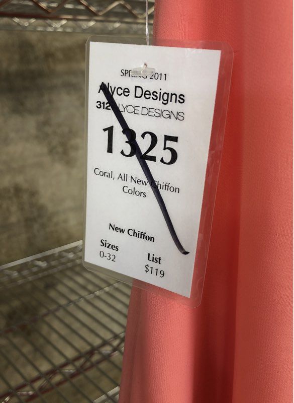 Alyce Designs 1325 Women's Gown Maxi Dress Coral Chiffon Beaded Open Back Sz 6