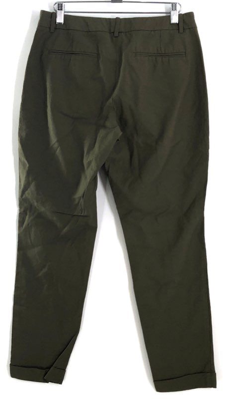 Theory Women's Olive Green Pintuck Tapered Cuffed Cotton Blend Pants Sz 6