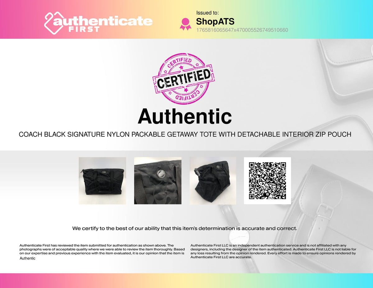 Coach Black Signature Nylon Getaway Tote w/ Detachable Interior Zip Pouch (+COA)