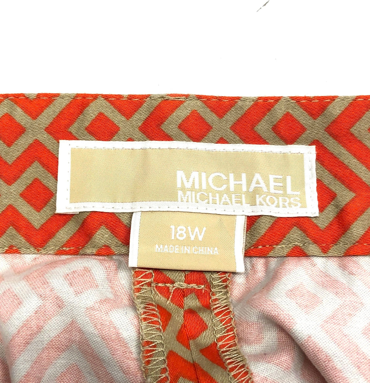 Michael Kors Women's Mandarin Orange Fretwork Geometric Print Shorts Size 18W